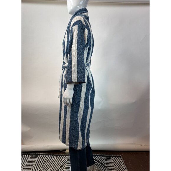 Nautica Vintage 80s Blue & White Striped 100% Cotton Robe One Size Made In Turke - Picture 3 of 16